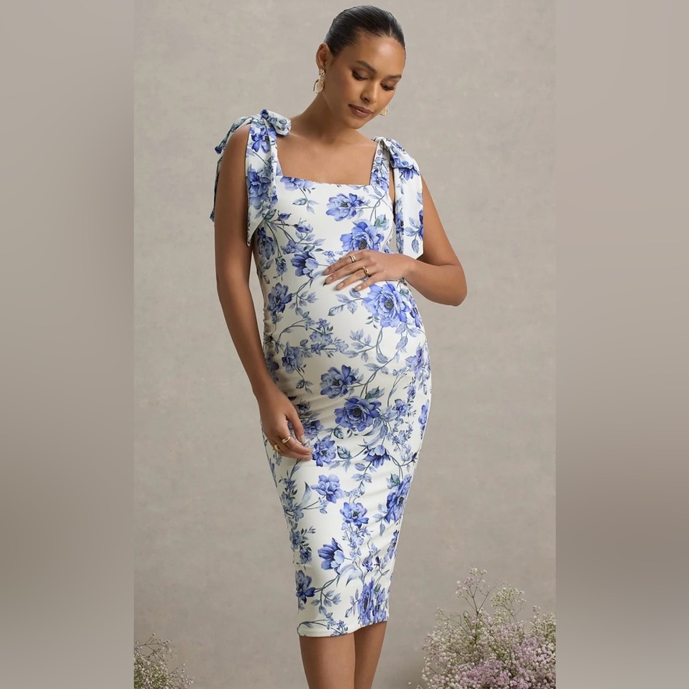 Club L London Linnie Blue Floral Midi Dress